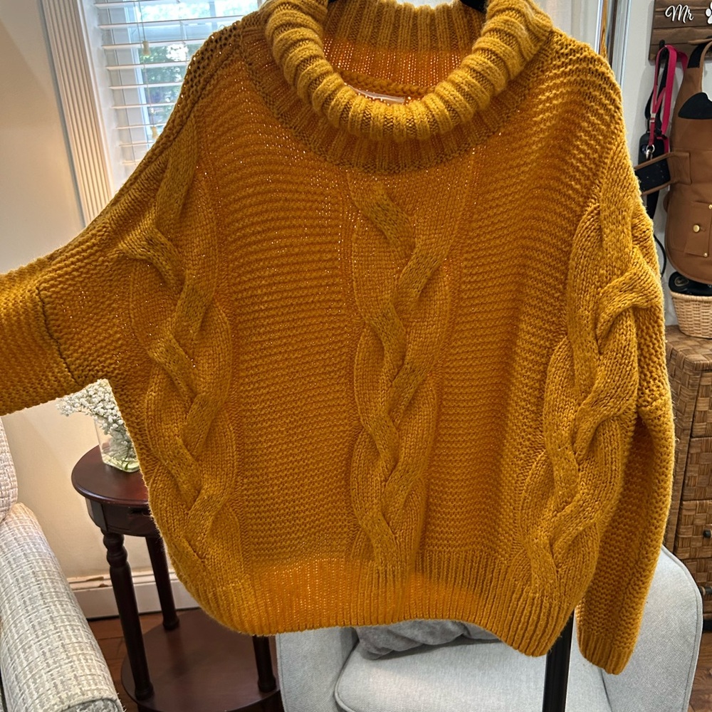 Cozy Mustard Cable Knit Sweater